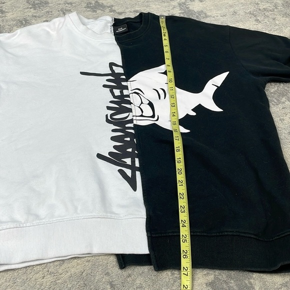 Suamoment 50 50 Split Colorblock Sweatshirt Shark Black White Sz M - Picture 5 of 10